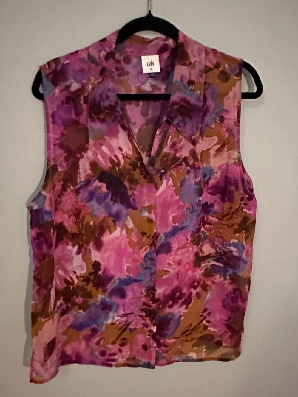 CAbi Multicolor Pink Floral Sleeveless V-Neck Blouse
